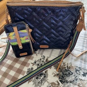 Consuela Blue and Tan Crossbody Bag